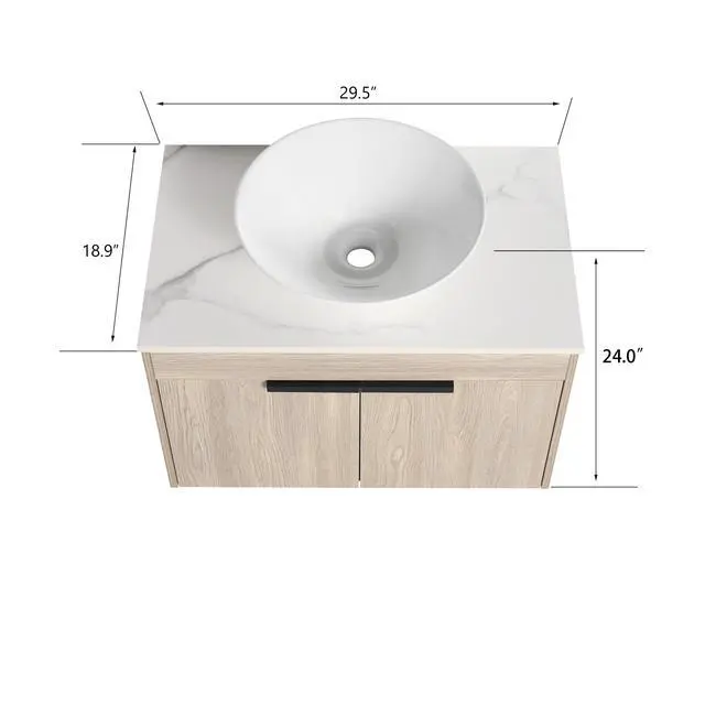 Alt view image 5 of 7 - 30''Modern Design Float Bathroom Vanity With Ceramic Basin Set,Wall Mounted White Oak Vanity With Soft Close Door,KD-Packing,KD-Packing,2 Pieces Parcel(TOP-BAB217MOWH)
