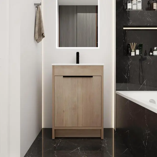 Alt view image 2 of 7 - Freestanding Bathroom Vanity with White Ceramic Sink & 2 Soft-Close Cabinet Doors ((KD-PACKING),BVB02424PLO-G-BL9060B),W1286S00015