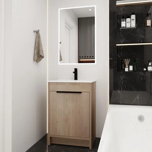 Alt view image 5 of 7 - Freestanding Bathroom Vanity with White Ceramic Sink & 2 Soft-Close Cabinet Doors ((KD-PACKING),BVB02424PLO-G-BL9060B),W1286S00015