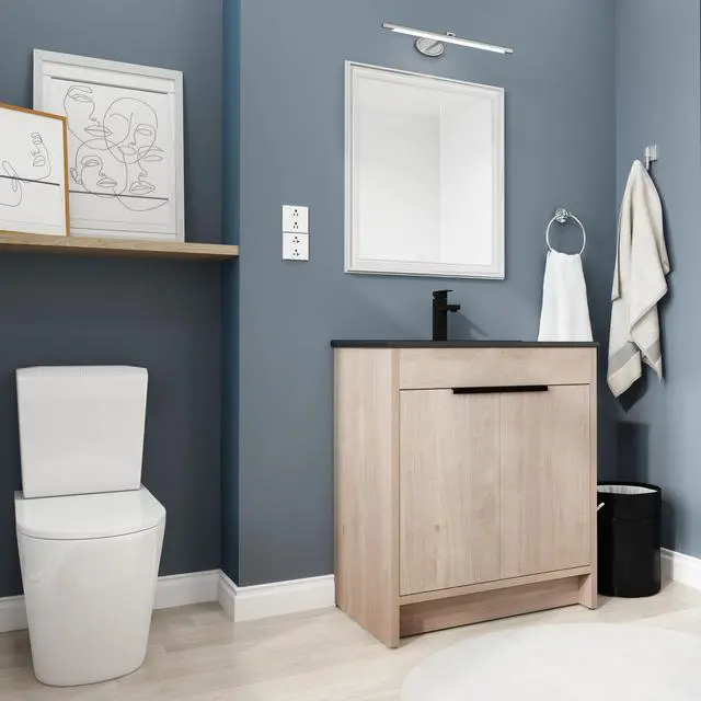 Alt view image 3 of 7 - 30 Inch Freestanding Bathroom Vanity with Black Ceramic Sink & 2 Soft-Close Cabinet Doors (BVB02430PLO-BL9075BK),W1286S00019