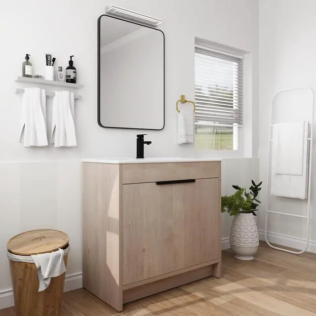 Alt view image 4 of 7 - 36 Inch Freestanding Bathroom Vanity with White Ceramic Sink & 2 Soft-Close Cabinet Doors (BVB02436PLO-F-BL9090B),W1286S00063
