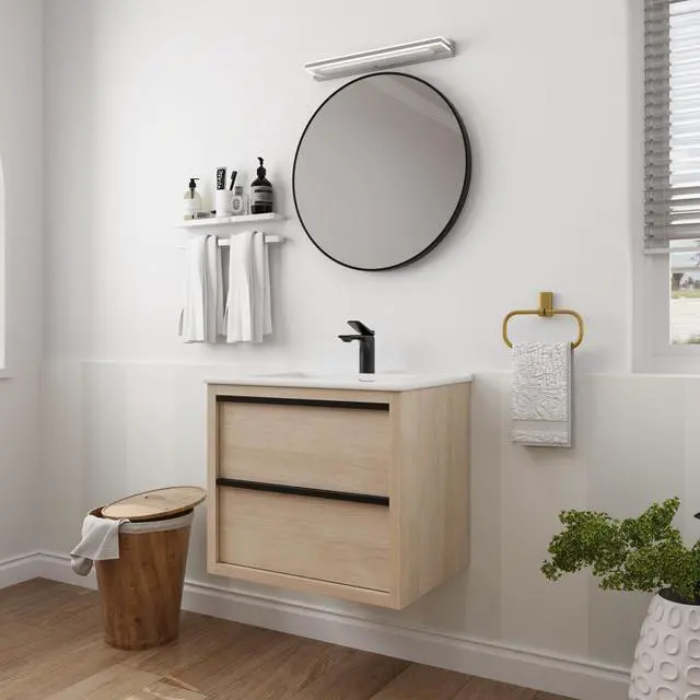 Alt view image 3 of 7 - 24" Bathroom Vanity with 2 Soft Close drawers, White Ceramic Basin-BVA02524PLO-G-BL9060B(W1286S00034)