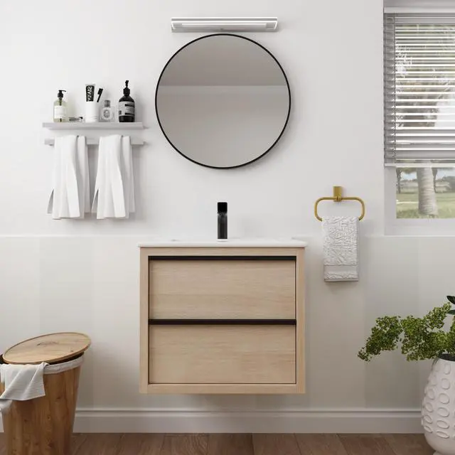Main image of 24" Bathroom Vanity with 2 Soft Close drawers, White Ceramic Basin-BVA02524PLO-G-BL9060B(W1286S00034)