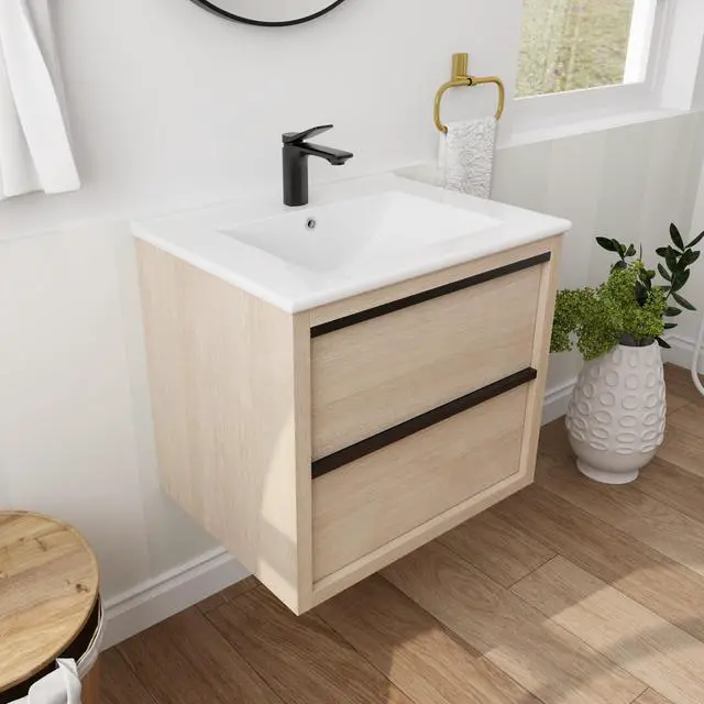 Alt view image 4 of 7 - 24" Bathroom Vanity with 2 Soft Close drawers, White Ceramic Basin-BVA02524PLO-G-BL9060B(W1286S00034)