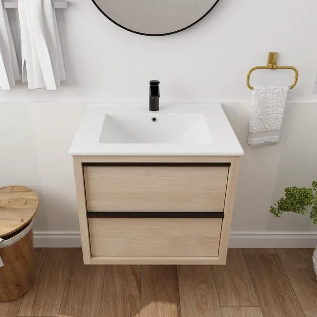 Alt view image 6 of 7 - 24" Bathroom Vanity with 2 Soft Close drawers, White Ceramic Basin-BVA02524PLO-G-BL9060B(W1286S00034)