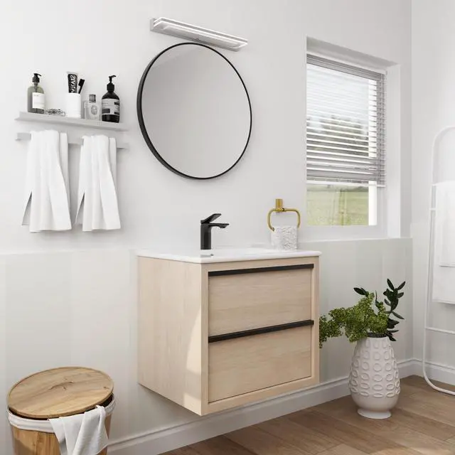 Alt view image 5 of 7 - 24" Bathroom Vanity with 2 Soft Close drawers, White Ceramic Basin-BVA02524PLO-G-BL9060B(W1286S00034)