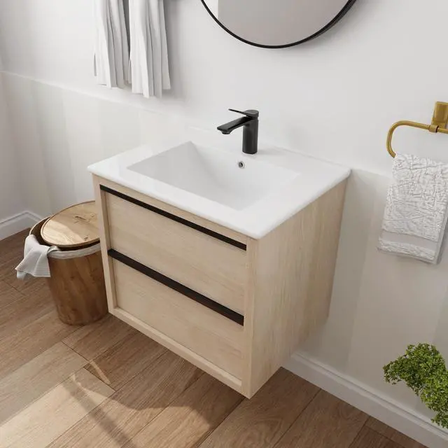 Alt view image 7 of 7 - 24" Bathroom Vanity with 2 Soft Close drawers, White Ceramic Basin-BVA02524PLO-G-BL9060B(W1286S00034)