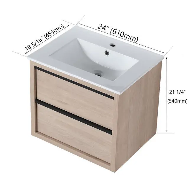 Alt view image 2 of 7 - 24" Bathroom Vanity with 2 Soft Close drawers, White Ceramic Basin-BVA02524PLO-G-BL9060B(W1286S00034)