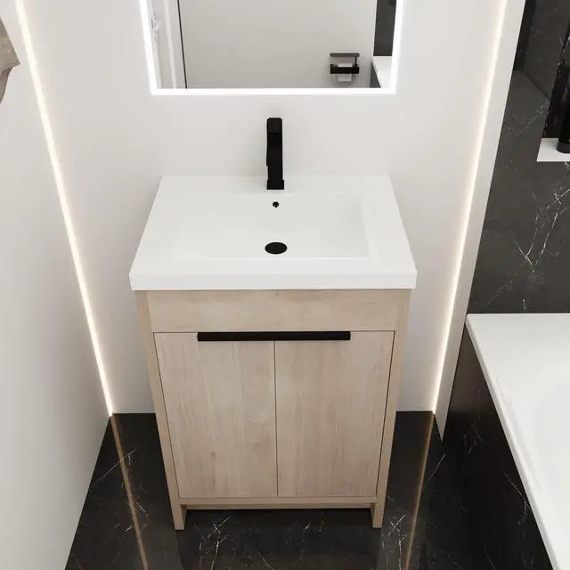 Alt view image 3 of 7 - (KD-PACKING)24 Inch Freestanding Bathroom Vanity With White Resin Sink(G-lemon SKU:BVB02424PLO-GRB2440),W1286S00017