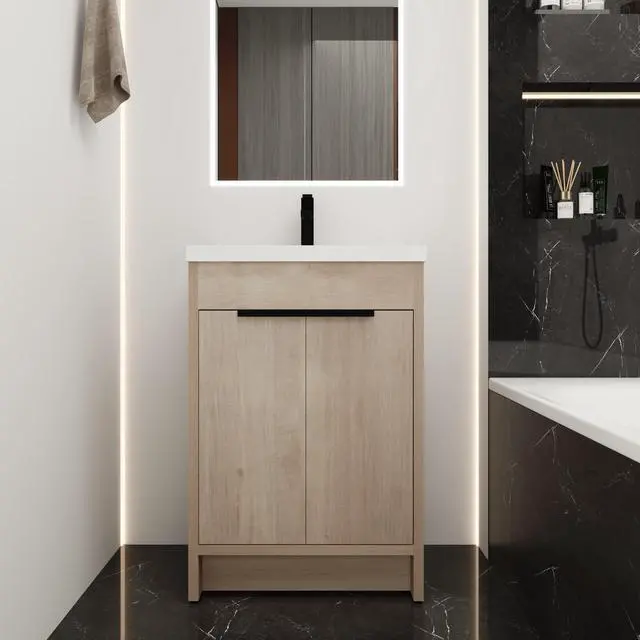 Alt view image 4 of 7 - (KD-PACKING)24 Inch Freestanding Bathroom Vanity With White Resin Sink(G-lemon SKU:BVB02424PLO-GRB2440),W1286S00017