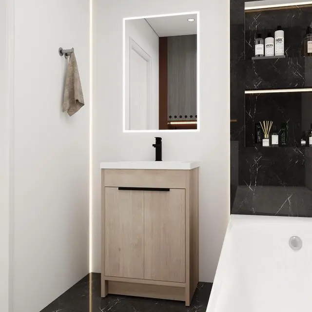 Alt view image 5 of 7 - (KD-PACKING)24 Inch Freestanding Bathroom Vanity With White Resin Sink(G-lemon SKU:BVB02424PLO-GRB2440),W1286S00017