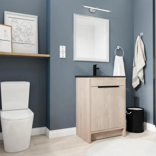 Alt view image 2 of 7 - 24 Inch Freestanding Bathroom Vanity with Black Ceramic Sink & 2 Soft-Close Cabinet Doors (BVB02424PLO-G-BL9060BK),W1286S00016