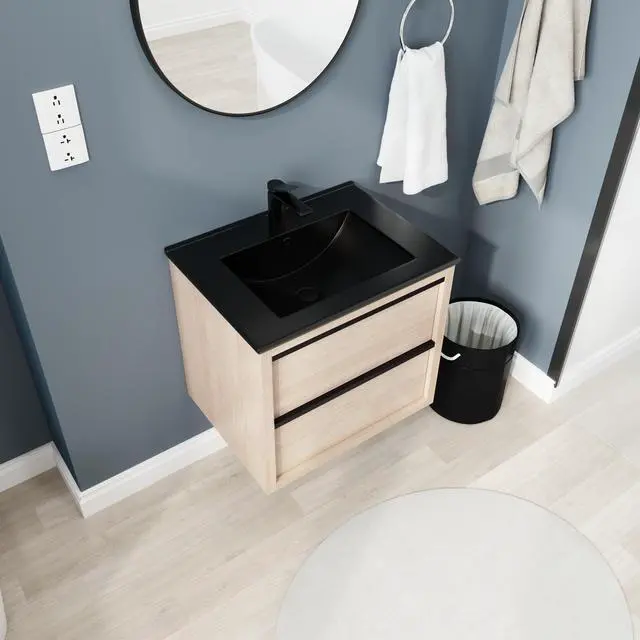 Alt view image 2 of 7 - 24" Bathroom Vanity, With Black Ceramic Sink And 2 Soft Close Drawers(BVA02524PLO-G-BL9060BK)W1286S00035