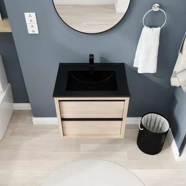 Alt view image 3 of 7 - 24" Bathroom Vanity, With Black Ceramic Sink And 2 Soft Close Drawers(BVA02524PLO-G-BL9060BK)W1286S00035