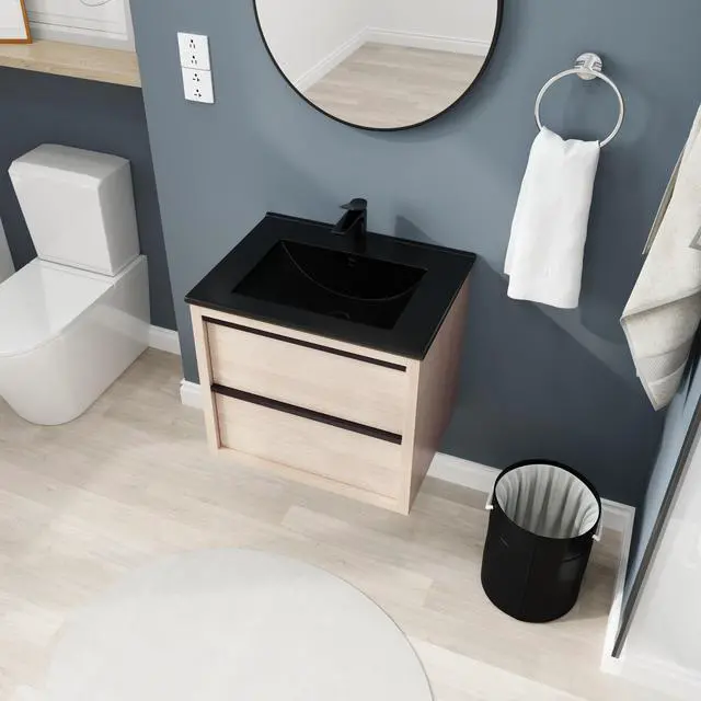 Alt view image 4 of 7 - 24" Bathroom Vanity, With Black Ceramic Sink And 2 Soft Close Drawers(BVA02524PLO-G-BL9060BK)W1286S00035