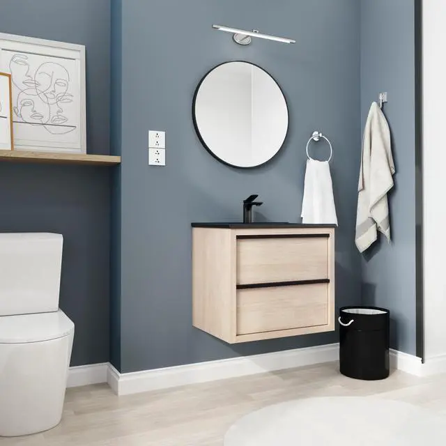 Alt view image 5 of 7 - 24" Bathroom Vanity, With Black Ceramic Sink And 2 Soft Close Drawers(BVA02524PLO-G-BL9060BK)W1286S00035