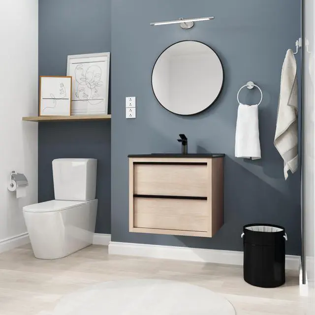 Alt view image 6 of 7 - 24" Bathroom Vanity, With Black Ceramic Sink And 2 Soft Close Drawers(BVA02524PLO-G-BL9060BK)W1286S00035
