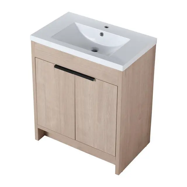 Alt view image 4 of 7 - 30 Inch Freestanding Bathroom Vanity with White Resin Sink & 2 Soft-Close Cabinet Doors (BVB02430PLO-GRB3040)