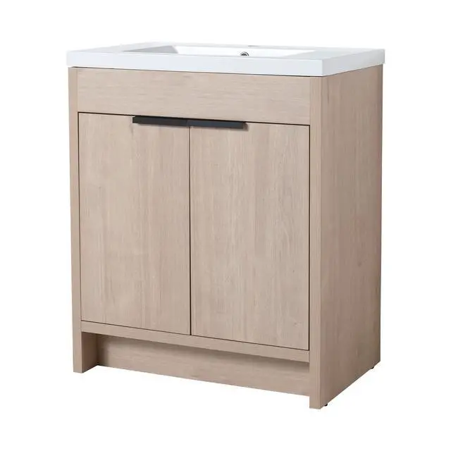 Alt view image 5 of 7 - 30 Inch Freestanding Bathroom Vanity with White Resin Sink & 2 Soft-Close Cabinet Doors (BVB02430PLO-GRB3040)