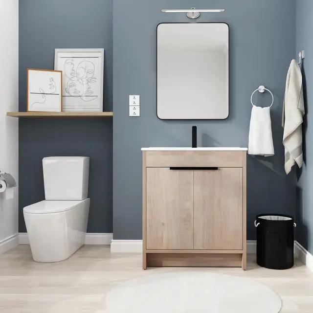 Main image of 30 Inch Freestanding Bathroom Vanity with White Ceramic Sink & 2 Soft-Close Cabinet Doors (BVB02430PLO-BL9075B)=W999S00063