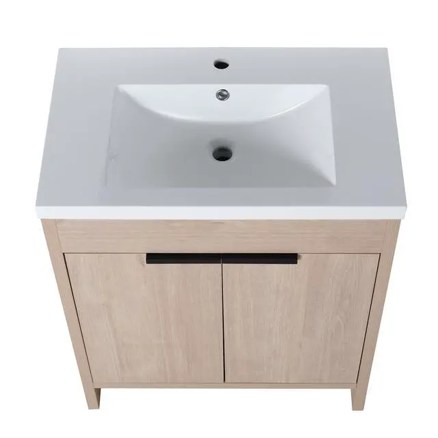 Alt view image 6 of 7 - 30 Inch Freestanding Bathroom Vanity with White Resin Sink & 2 Soft-Close Cabinet Doors (BVB02430PLO-GRB3040)