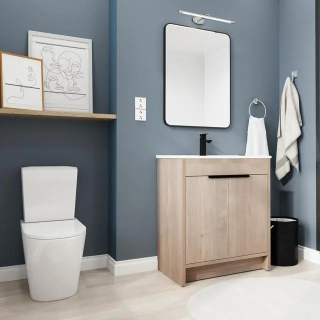 Alt view image 3 of 7 - 30 Inch Freestanding Bathroom Vanity with White Ceramic Sink & 2 Soft-Close Cabinet Doors (BVB02430PLO-BL9075B)=W999S00063