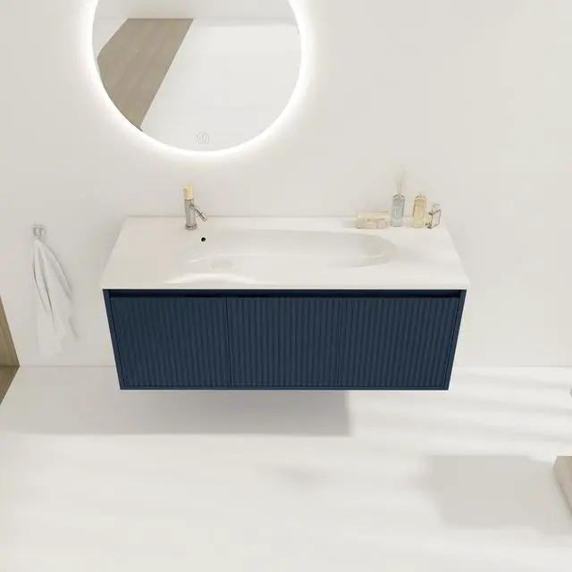Alt view image 3 of 7 - 48" Floating Bathroom Vanity with Drop-Shaped Resin Sink
