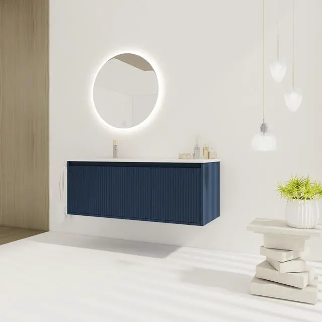 Alt view image 2 of 7 - 48" Floating Bathroom Vanity with Drop-Shaped Resin Sink
