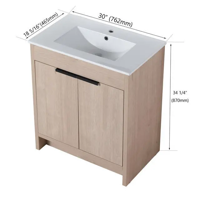 Alt view image 7 of 7 - 30 Inch Freestanding Bathroom Vanity with White Ceramic Sink & 2 Soft-Close Cabinet Doors (BVB02430PLO-BL9075B)=W999S00063