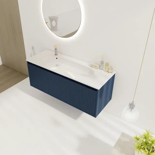 Alt view image 4 of 7 - 48" Floating Bathroom Vanity with Drop-Shaped Resin Sink