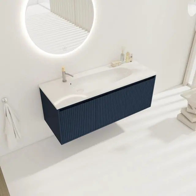 Alt view image 5 of 7 - 48" Floating Bathroom Vanity with Drop-Shaped Resin Sink