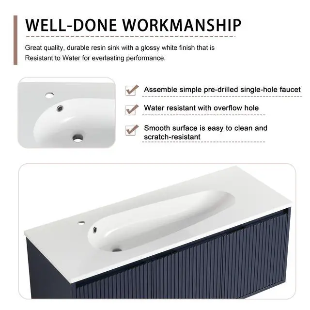 Alt view image 7 of 7 - 48" Floating Bathroom Vanity with Drop-Shaped Resin Sink