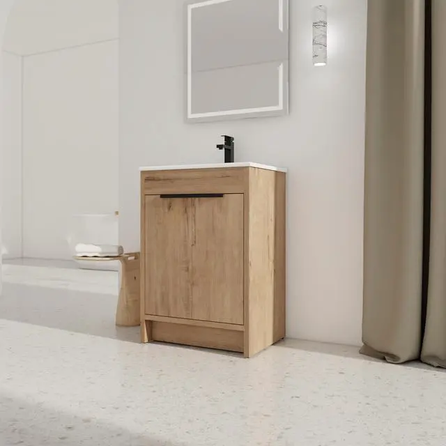 Alt view image 2 of 7 - 24" Freestanding Bathroom Vanity with White Ceramic Sink & 2 Soft-Close Cabinet Doors ((KD-PACKING),BVB02424IMO-G-BL9060B
