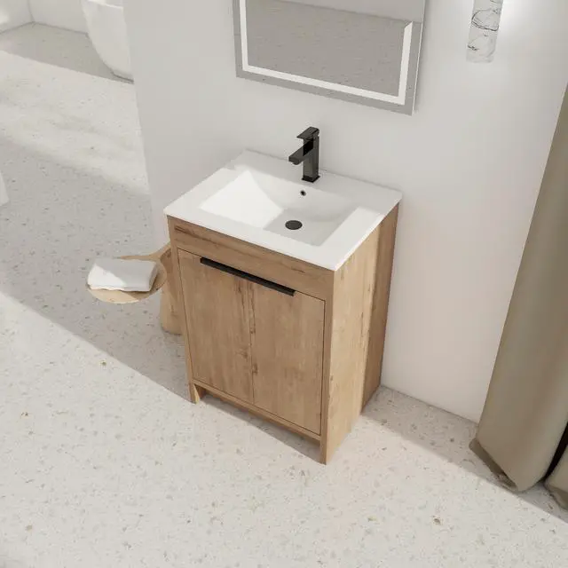 Alt view image 4 of 7 - 24" Freestanding Bathroom Vanity with White Ceramic Sink & 2 Soft-Close Cabinet Doors ((KD-PACKING),BVB02424IMO-G-BL9060B