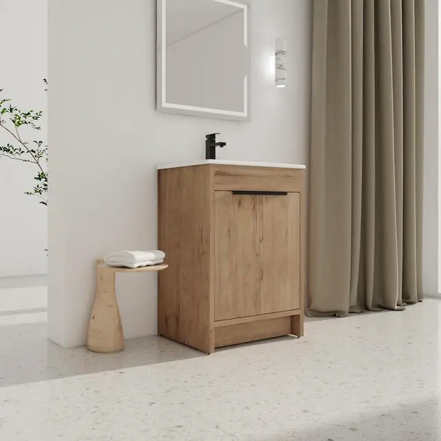 Alt view image 3 of 7 - 24" Freestanding Bathroom Vanity with White Ceramic Sink & 2 Soft-Close Cabinet Doors ((KD-PACKING),BVB02424IMO-G-BL9060B