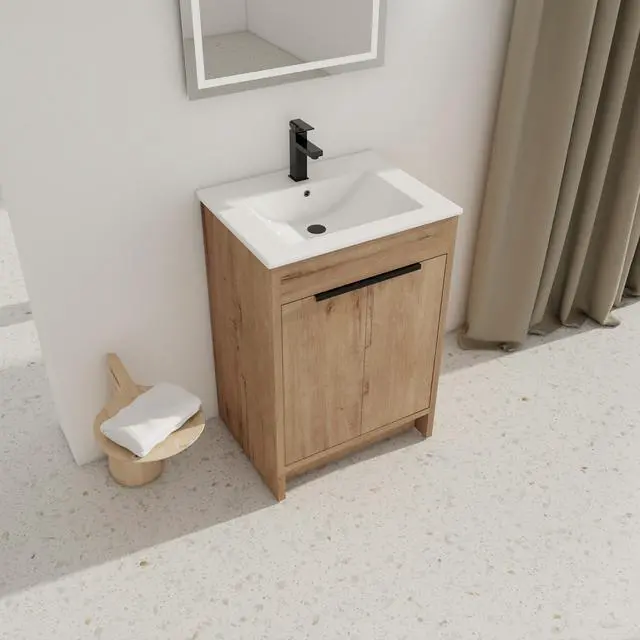 Alt view image 5 of 7 - 24" Freestanding Bathroom Vanity with White Ceramic Sink & 2 Soft-Close Cabinet Doors ((KD-PACKING),BVB02424IMO-G-BL9060B