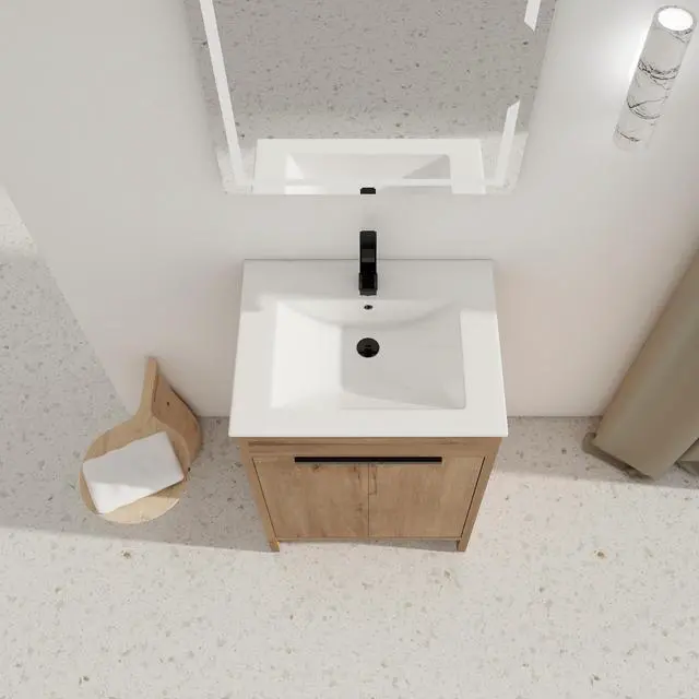Alt view image 6 of 7 - 24" Freestanding Bathroom Vanity with White Ceramic Sink & 2 Soft-Close Cabinet Doors ((KD-PACKING),BVB02424IMO-G-BL9060B