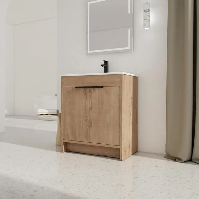 Alt view image 2 of 7 - 30" Freestanding Bathroom Vanity with White Ceramic Sink & 2 Soft-Close Cabinet Doors ((KD-PACKING),BVB02430IMO-BL9075B
