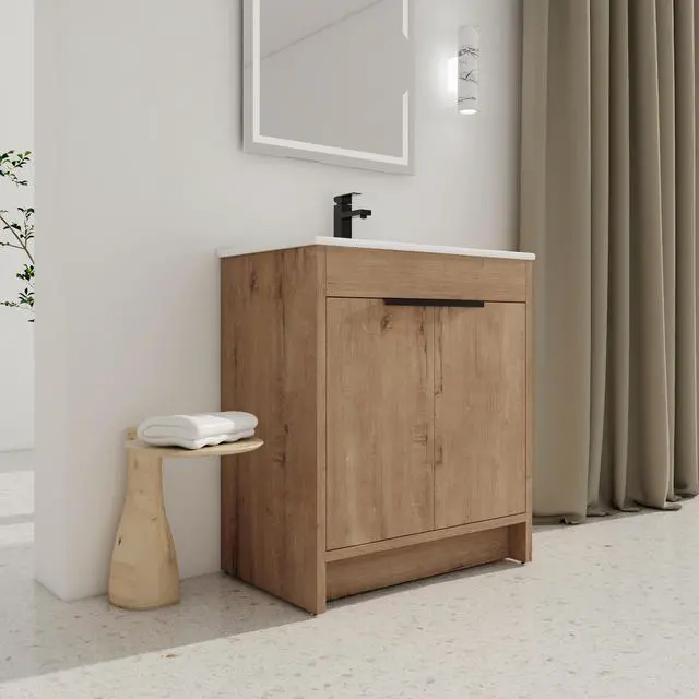 Alt view image 3 of 7 - 30" Freestanding Bathroom Vanity with White Ceramic Sink & 2 Soft-Close Cabinet Doors ((KD-PACKING),BVB02430IMO-BL9075B