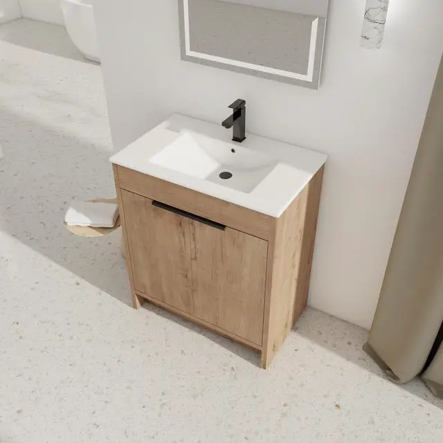Alt view image 4 of 7 - 30" Freestanding Bathroom Vanity with White Ceramic Sink & 2 Soft-Close Cabinet Doors ((KD-PACKING),BVB02430IMO-BL9075B
