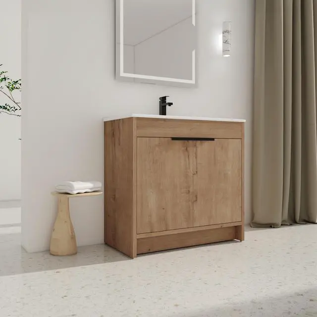 Alt view image 2 of 7 - 36" Freestanding Bathroom Vanity with White Ceramic Sink & 2 Soft-Close Cabinet Doors ((KD-PACKING),BVB02436IMO-F-BL9090B