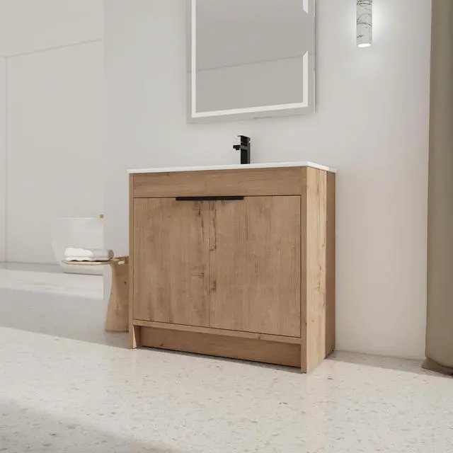 Alt view image 3 of 7 - 36" Freestanding Bathroom Vanity with White Ceramic Sink & 2 Soft-Close Cabinet Doors ((KD-PACKING),BVB02436IMO-F-BL9090B