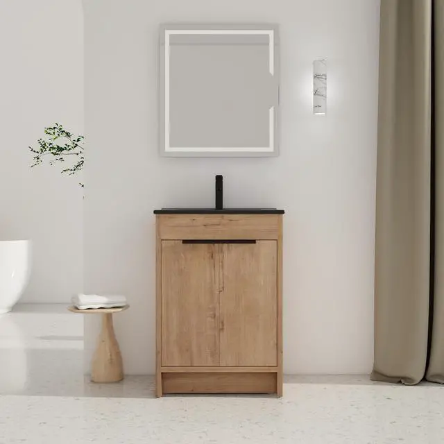Main image of 24" Freestanding Bathroom Vanity with Black Ceramic Sink & 2 Soft-Close Cabinet Doors ((KD-PACKING)