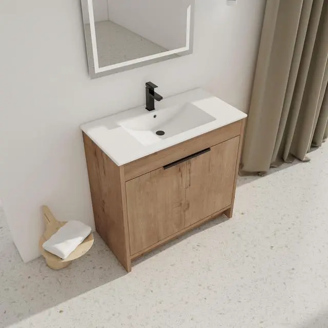 Alt view image 5 of 7 - 36" Freestanding Bathroom Vanity with White Ceramic Sink & 2 Soft-Close Cabinet Doors ((KD-PACKING),BVB02436IMO-F-BL9090B