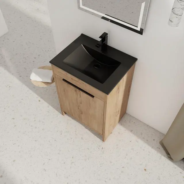 Alt view image 5 of 7 - 24" Freestanding Bathroom Vanity with Black Ceramic Sink & 2 Soft-Close Cabinet Doors ((KD-PACKING)