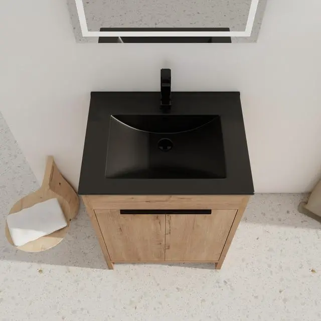 Alt view image 2 of 7 - 24" Freestanding Bathroom Vanity with Black Ceramic Sink & 2 Soft-Close Cabinet Doors ((KD-PACKING)