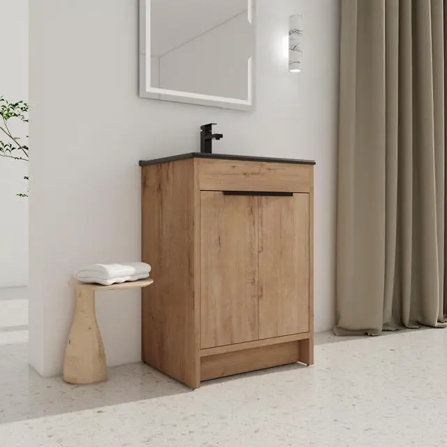 Alt view image 3 of 7 - 24" Freestanding Bathroom Vanity with Black Ceramic Sink & 2 Soft-Close Cabinet Doors ((KD-PACKING)