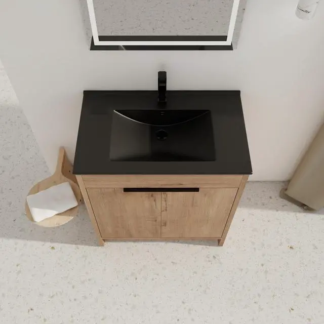 Alt view image 2 of 7 - 30" Freestanding Bathroom Cabinet With Basin & 2 Soft-Close Cabinet Doors ((KD-PACKING),BVB02430IMO-BL9075BK