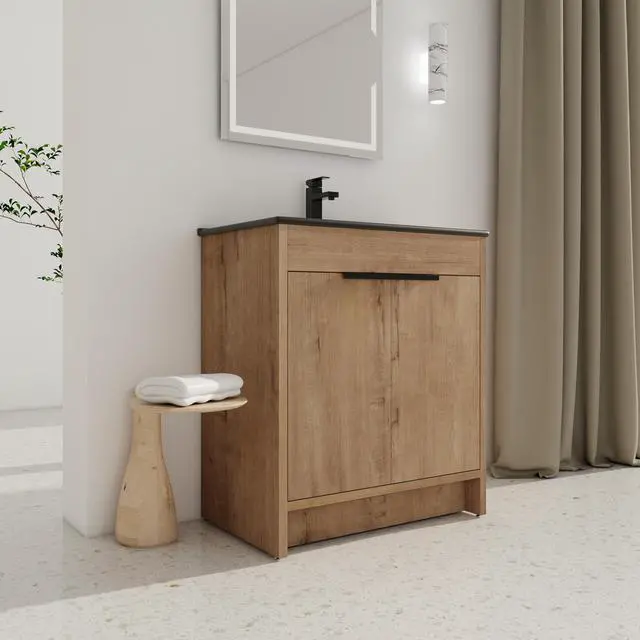 Alt view image 6 of 7 - 30" Freestanding Bathroom Cabinet With Basin & 2 Soft-Close Cabinet Doors ((KD-PACKING),BVB02430IMO-BL9075BK