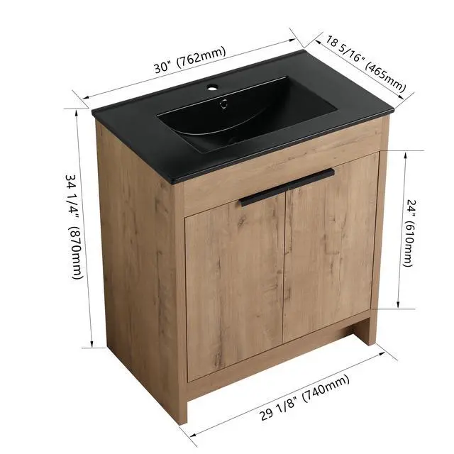 Alt view image 7 of 7 - 30" Freestanding Bathroom Cabinet With Basin & 2 Soft-Close Cabinet Doors ((KD-PACKING),BVB02430IMO-BL9075BK